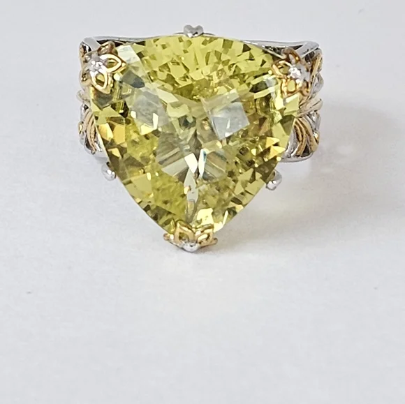 Genuine Ouro Verde Quartz Palladium Sterling Silver & 18k Ring Sz 7! - Picture 1 of 8